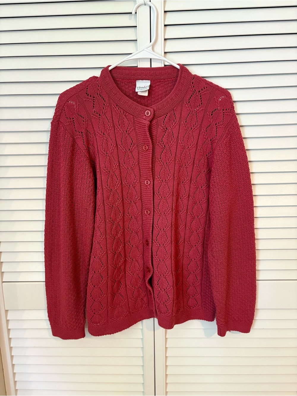 Vintage Haband Deep Pink Women's Cardigan Knit Button-Front Sweater Medium Fall